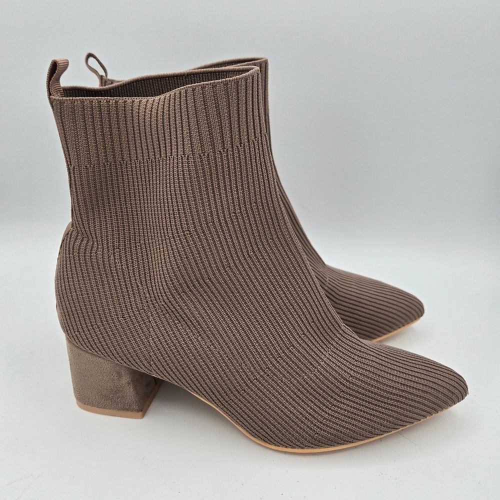 Trary Women's Sock Boots Brown Pointed Toe Block Heel Ankle Booties Size 6